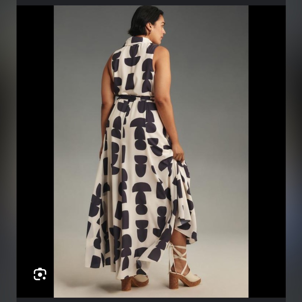 Anthropologie 1X Hutch Sleeveless Black & White Plus V-Neck Wrap Dress - Picture 6 of 10
